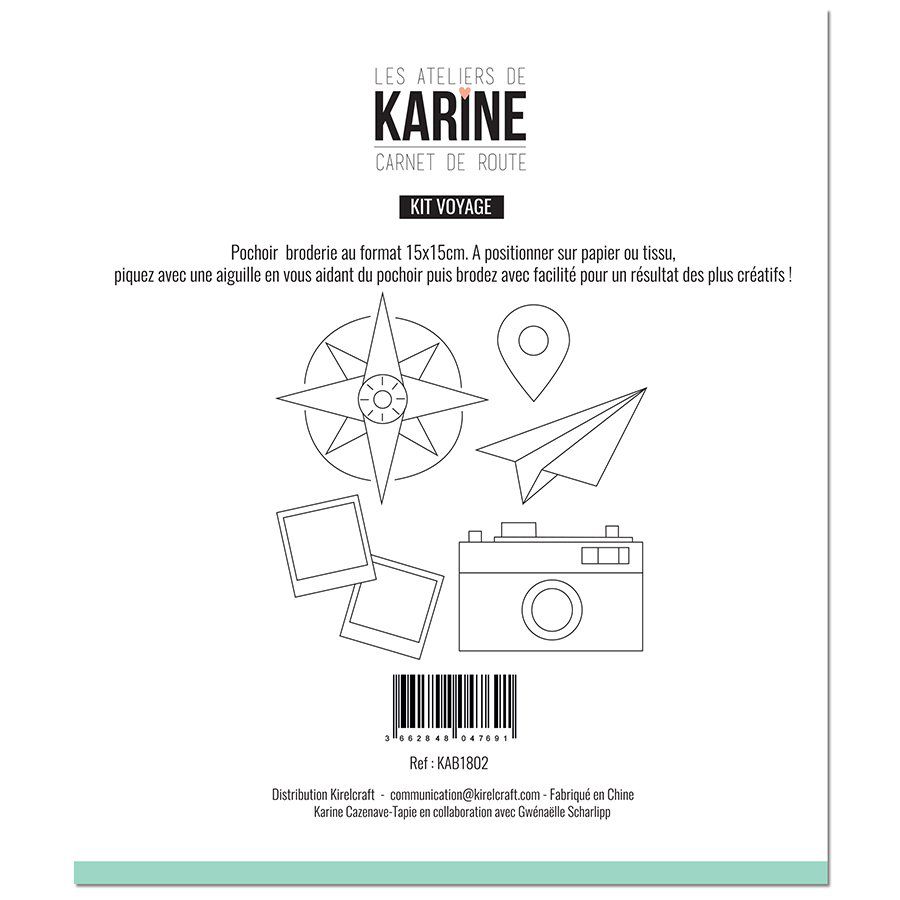 Pochoir Broderie Carnet de Route Kit Voyage -Les Ateliers de Karine